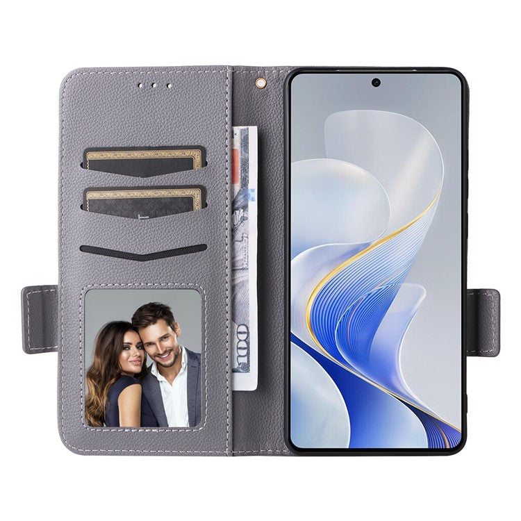 For vivo S19 5G Case with Strap Leather Phone Cover Litchi Texture Horizontal Flip - Grey