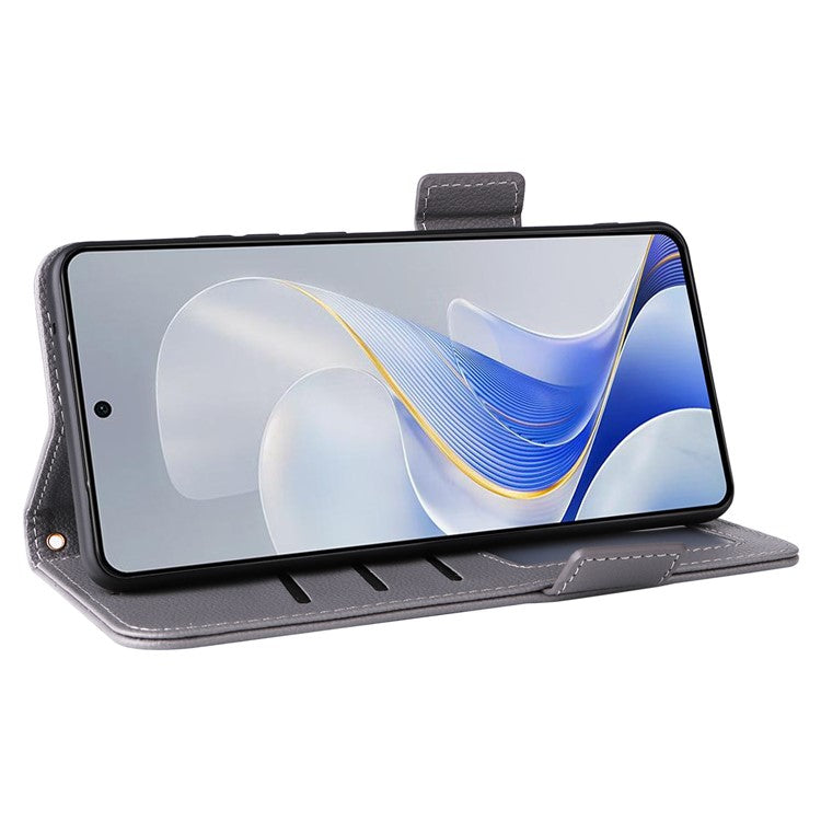 For vivo S19 5G Case with Strap Leather Phone Cover Litchi Texture Horizontal Flip - Grey