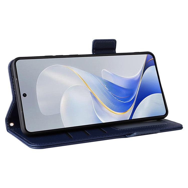 For vivo S19 5G Case with Strap Leather Phone Cover Litchi Texture Horizontal Flip - Dark Blue