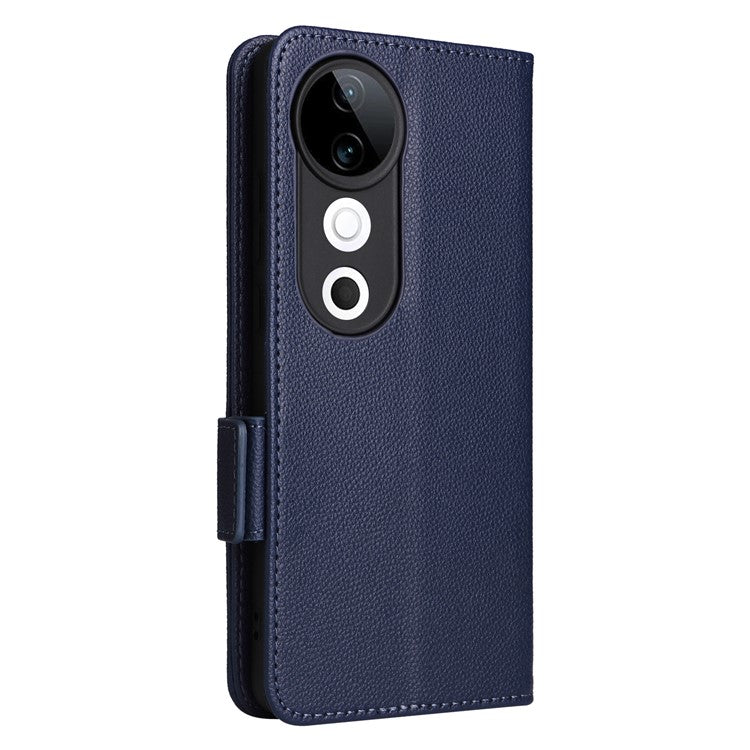 For vivo S19 5G Case with Strap Leather Phone Cover Litchi Texture Horizontal Flip - Dark Blue