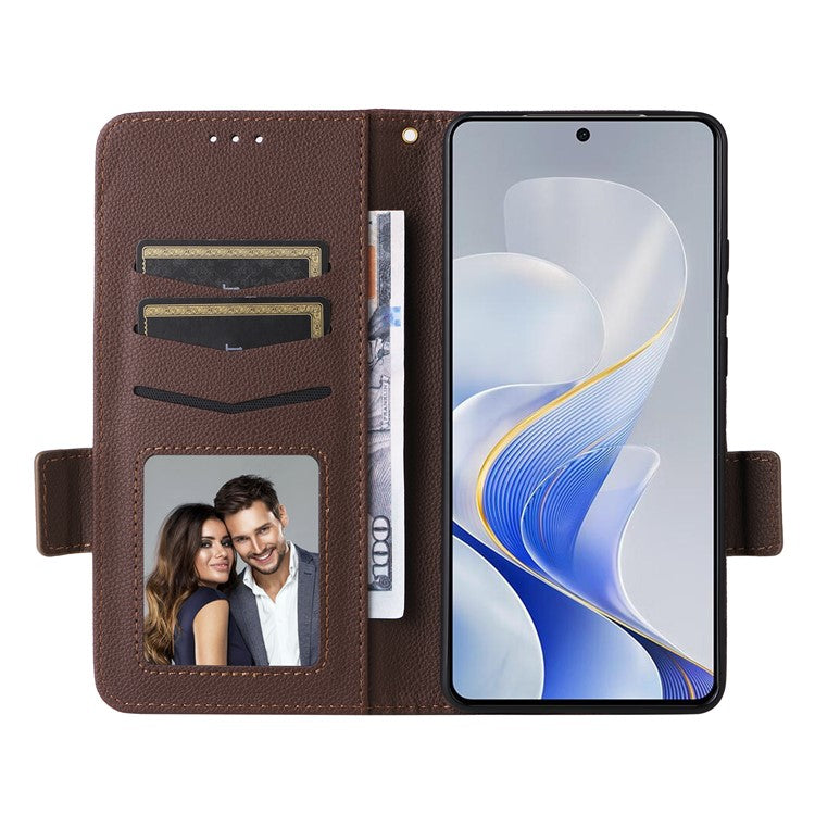 For vivo S19 5G Case with Strap Leather Phone Cover Litchi Texture Horizontal Flip - Brown