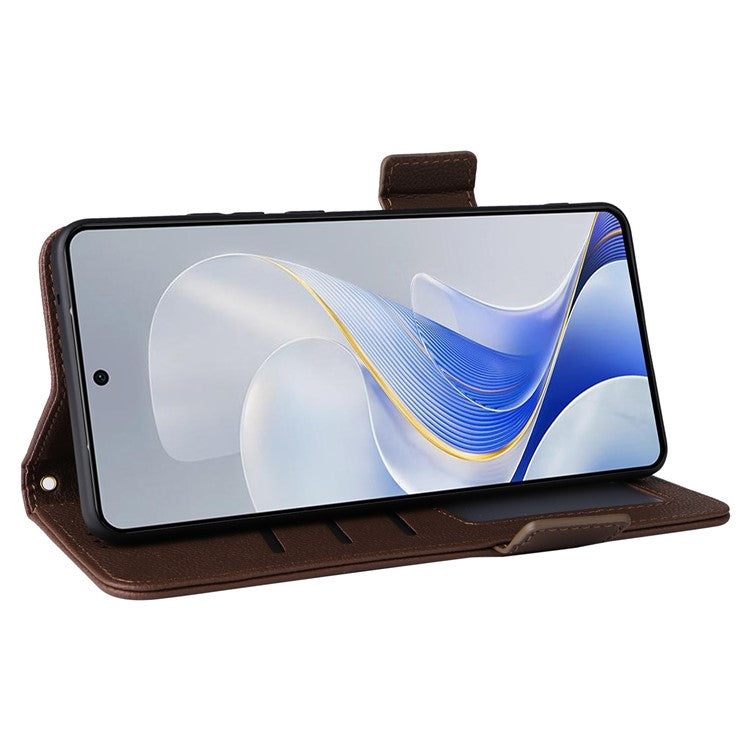 For vivo S19 5G Case with Strap Leather Phone Cover Litchi Texture Horizontal Flip - Brown