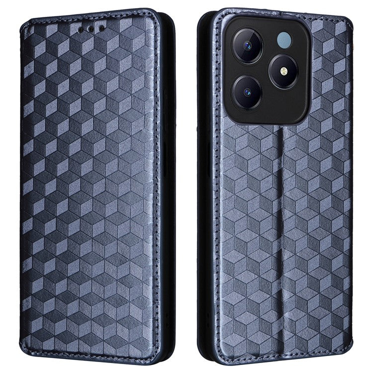 For Realme C63 4G / Narzo N63 4G / C61 4G Stand Case PU Leather Phone Cover Rhombus Pattern - Blue