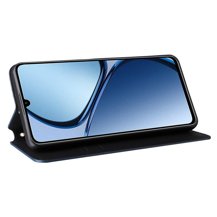 For Realme C63 4G / Narzo N63 4G / C61 4G Stand Case PU Leather Phone Cover Rhombus Pattern - Blue