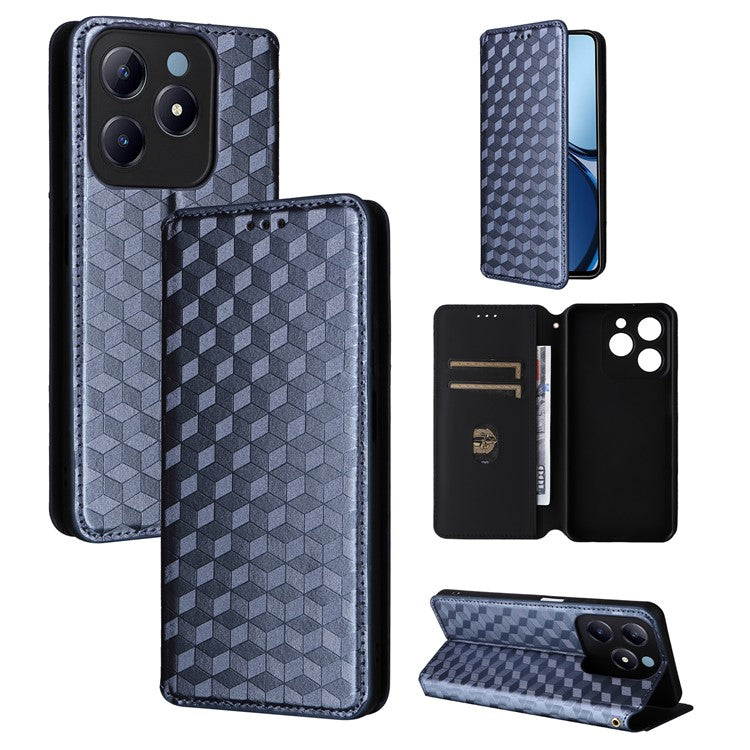 For Realme C63 4G / Narzo N63 4G / C61 4G Stand Case PU Leather Phone Cover Rhombus Pattern - Blue