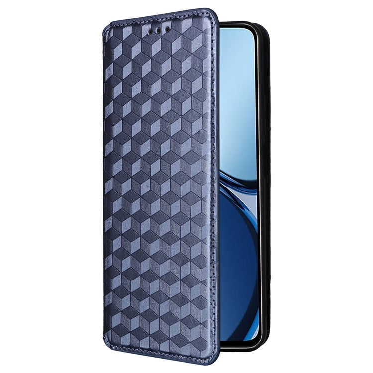 For Realme C63 4G / Narzo N63 4G / C61 4G Stand Case PU Leather Phone Cover Rhombus Pattern - Blue