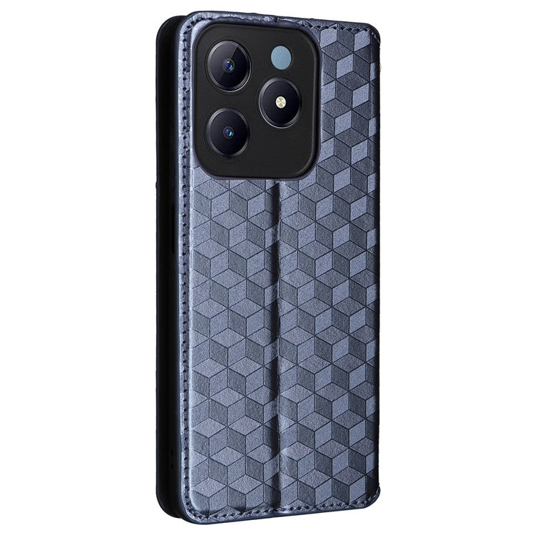 For Realme C63 4G / Narzo N63 4G / C61 4G Stand Case PU Leather Phone Cover Rhombus Pattern - Blue