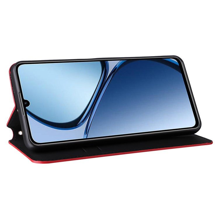 For Realme C63 4G / Narzo N63 4G / C61 4G Stand Case PU Leather Phone Cover Rhombus Pattern - Red