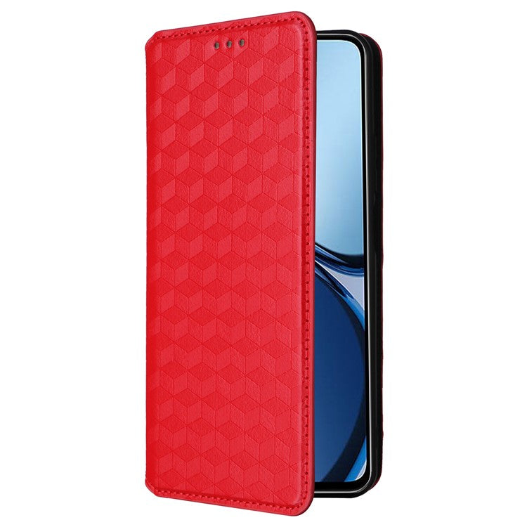 For Realme C63 4G / Narzo N63 4G / C61 4G Stand Case PU Leather Phone Cover Rhombus Pattern - Red
