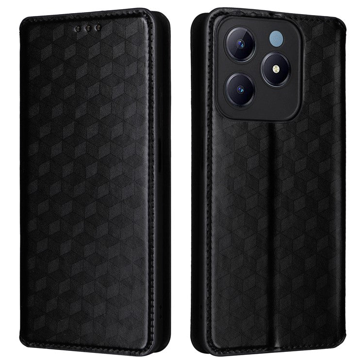 For Realme C63 4G / Narzo N63 4G / C61 4G Stand Case PU Leather Phone Cover Rhombus Pattern - Black