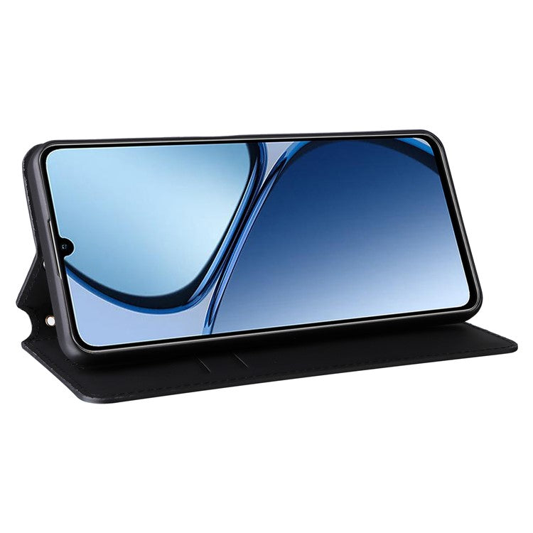 For Realme C63 4G / Narzo N63 4G / C61 4G Stand Case PU Leather Phone Cover Rhombus Pattern - Black