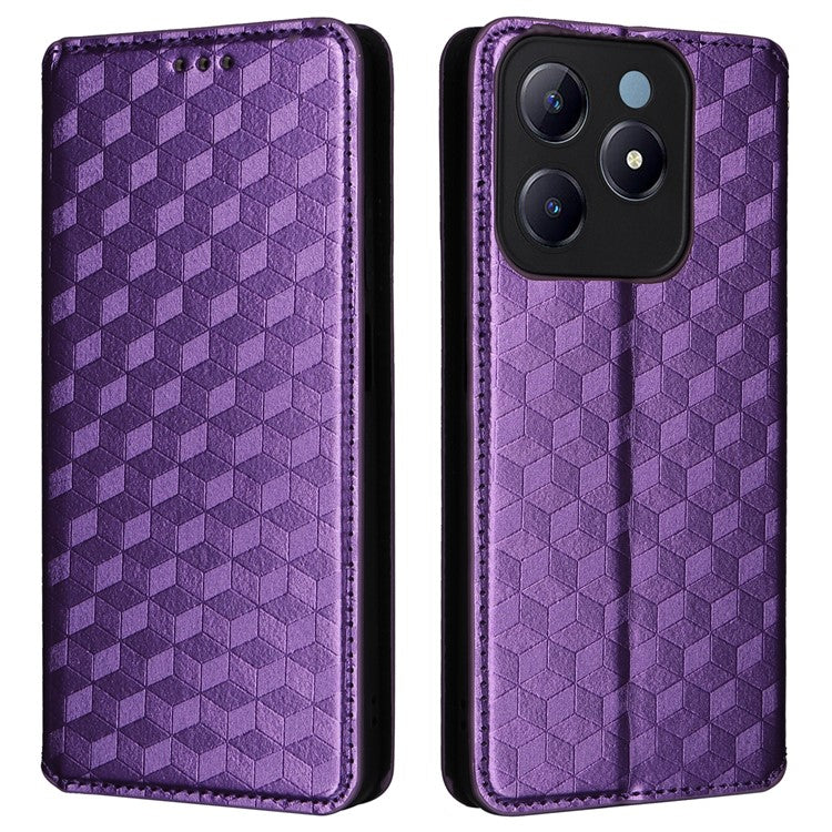 For Realme C63 4G / Narzo N63 4G / C61 4G Stand Case PU Leather Phone Cover Rhombus Pattern - Purple
