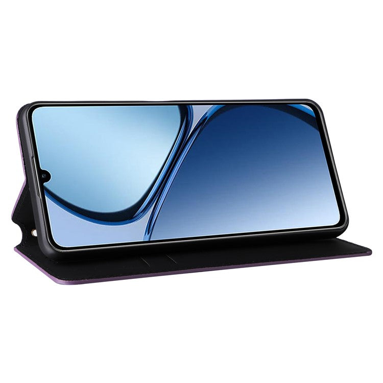 For Realme C63 4G / Narzo N63 4G / C61 4G Stand Case PU Leather Phone Cover Rhombus Pattern - Purple