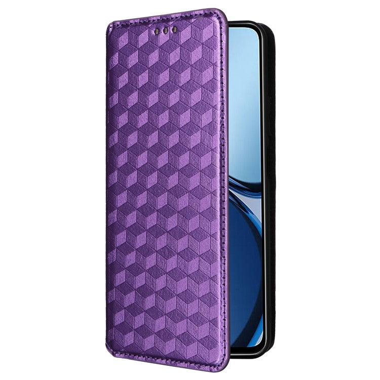 For Realme C63 4G / Narzo N63 4G / C61 4G Stand Case PU Leather Phone Cover Rhombus Pattern - Purple