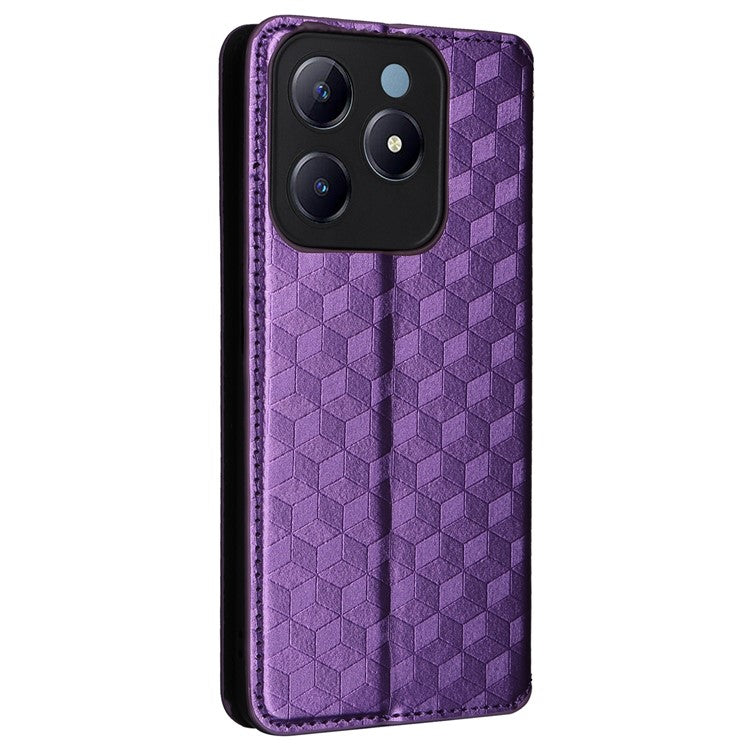 For Realme C63 4G / Narzo N63 4G / C61 4G Stand Case PU Leather Phone Cover Rhombus Pattern - Purple