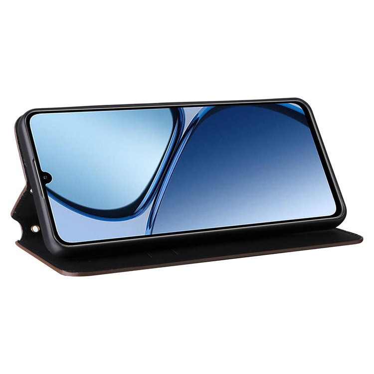 For Realme C63 4G / Narzo N63 4G / C61 4G Stand Case PU Leather Phone Cover Rhombus Pattern - Brown