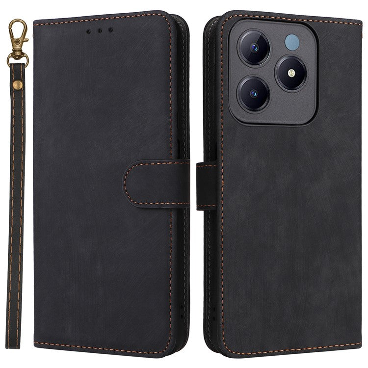 For Realme C63 4G / Narzo N63 4G / C61 4G Stand Case RFID Blocking Leather Phone Cover with Strap - Black