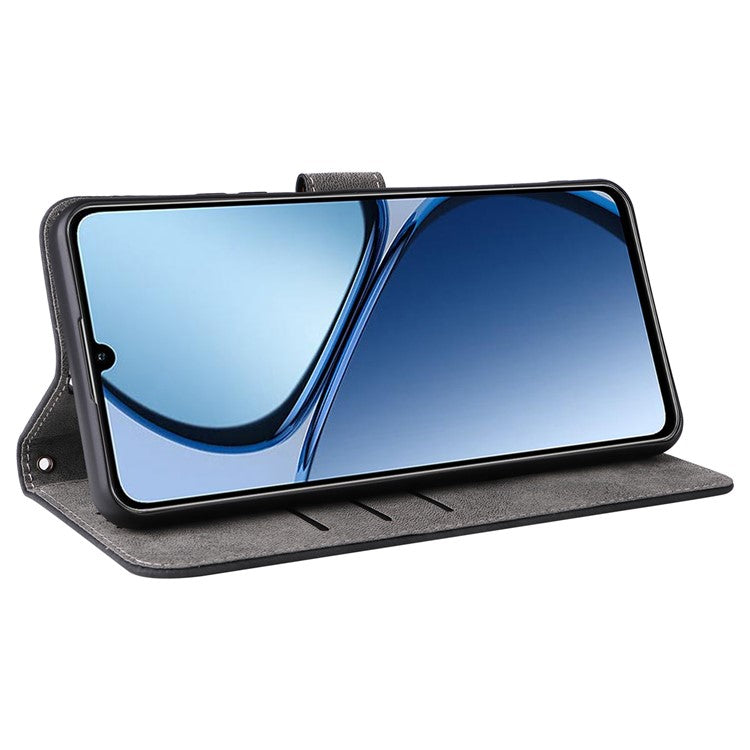 For Realme C63 4G / Narzo N63 4G / C61 4G Stand Case RFID Blocking Leather Phone Cover with Strap - Black