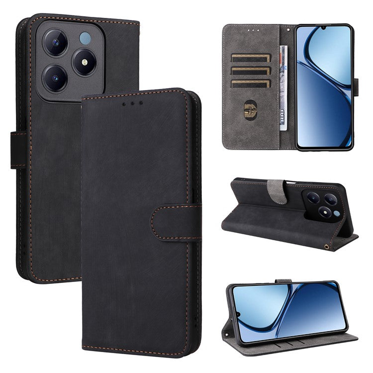 For Realme C63 4G / Narzo N63 4G / C61 4G Stand Case RFID Blocking Leather Phone Cover with Strap - Black