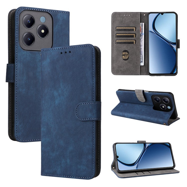For Realme C63 4G / Narzo N63 4G / C61 4G Stand Case RFID Blocking Leather Phone Cover with Strap - Blue