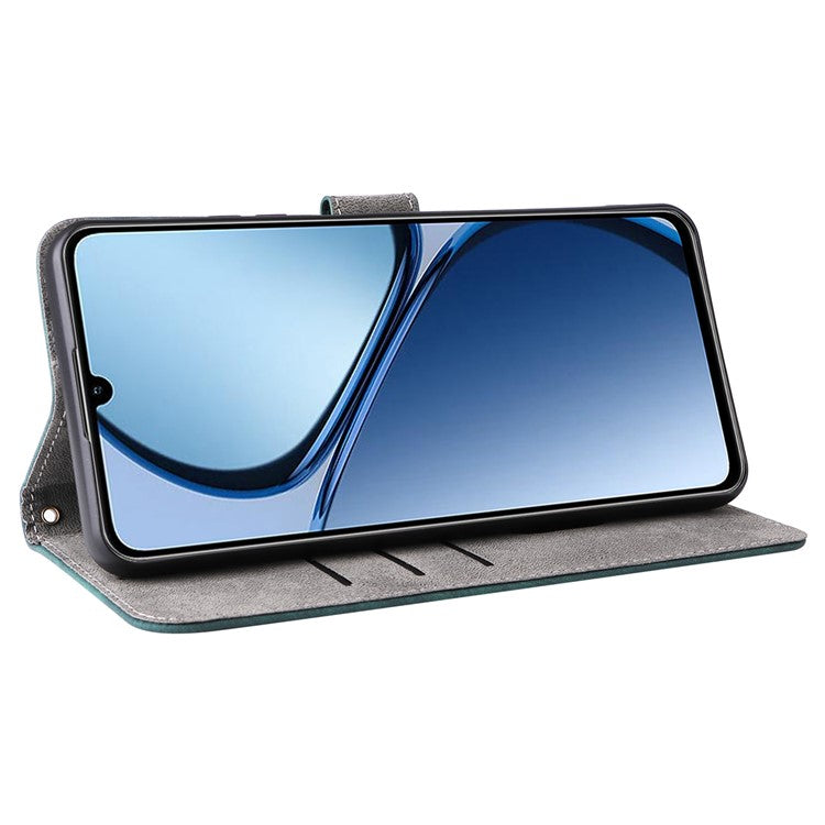 For Realme C63 4G / Narzo N63 4G / C61 4G Stand Case RFID Blocking Leather Phone Cover with Strap - Green