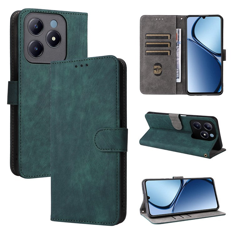 For Realme C63 4G / Narzo N63 4G / C61 4G Stand Case RFID Blocking Leather Phone Cover with Strap - Green