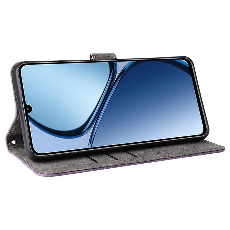 For Realme C63 4G / Narzo N63 4G / C61 4G Stand Case RFID Blocking Leather Phone Cover with Strap - Purple