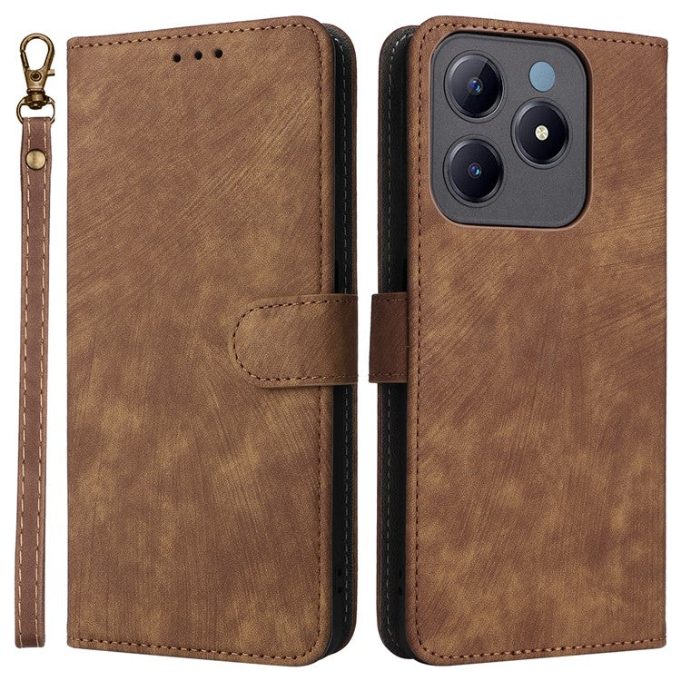 For Realme C63 4G / Narzo N63 4G / C61 4G Stand Case RFID Blocking Leather Phone Cover with Strap - Brown