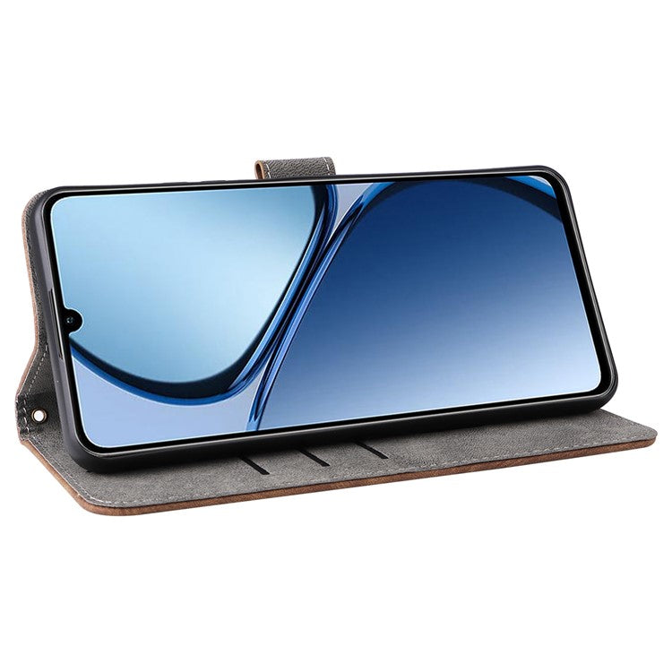 For Realme C63 4G / Narzo N63 4G / C61 4G Stand Case RFID Blocking Leather Phone Cover with Strap - Brown