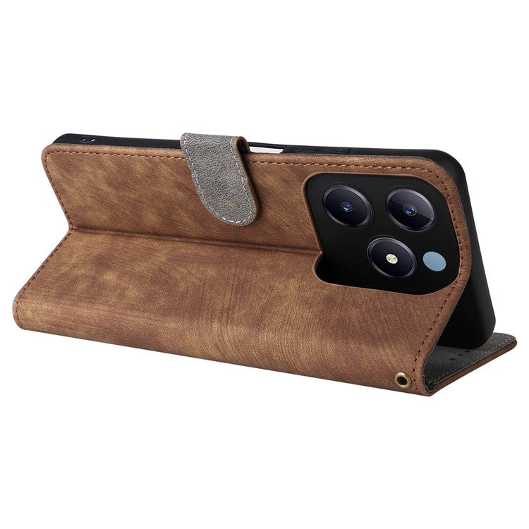 For Realme C63 4G / Narzo N63 4G / C61 4G Stand Case RFID Blocking Leather Phone Cover with Strap - Brown