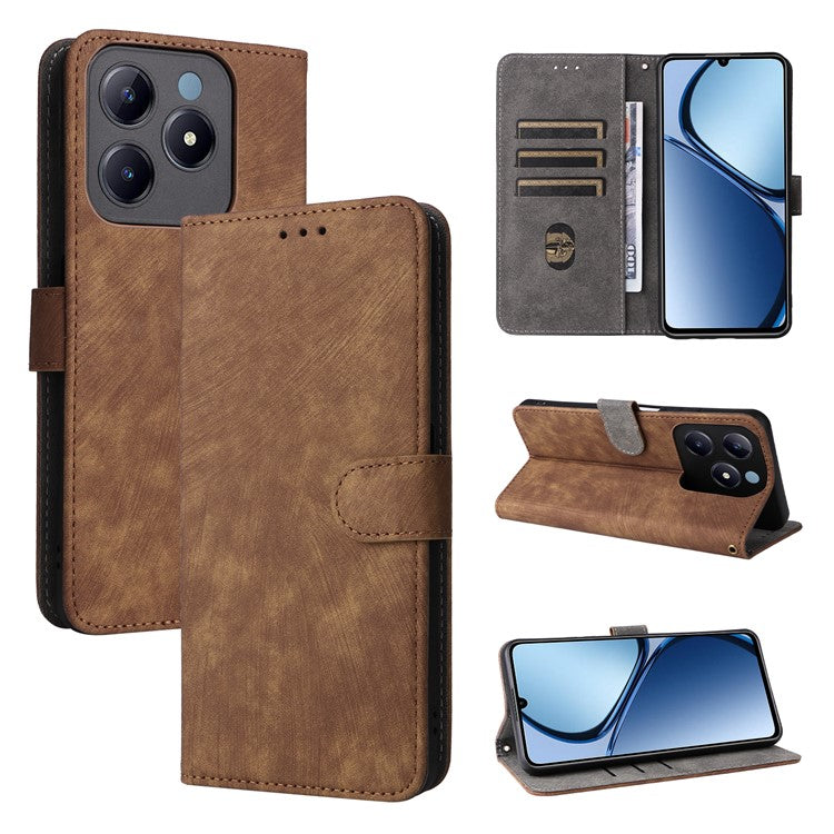 For Realme C63 4G / Narzo N63 4G / C61 4G Stand Case RFID Blocking Leather Phone Cover with Strap - Brown