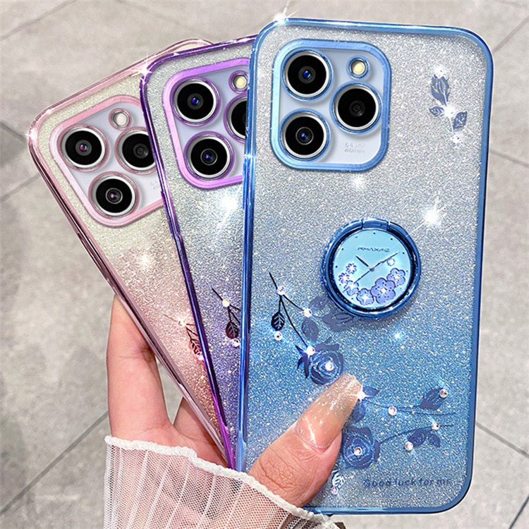 KADEM For Realme C61 4G / C63 4G Case Rhinestone Glitter TPU Kickstand Phone Cover - Blue