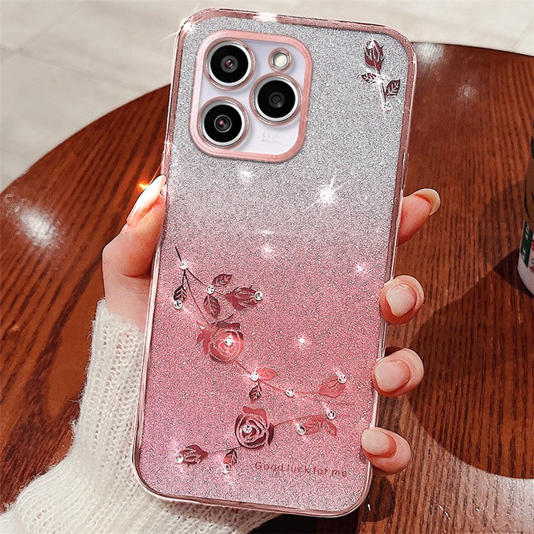KADEM For Realme C61 4G / C63 4G Case Flower Glitter TPU Soft Phone Cover - Rose Gold