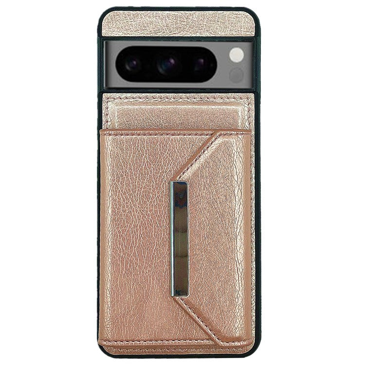 For Google Pixel 8 Pro Case Leather Phone Back Cover with Card Holder Kickstand - Rose Gold