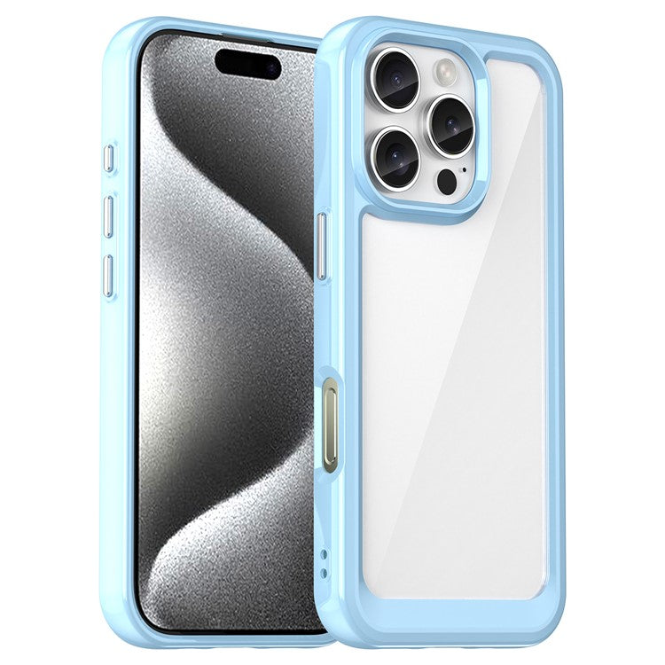 For iPhone 16 Pro Case TPU Frame Clear Acrylic Back Phone Cover - Blue