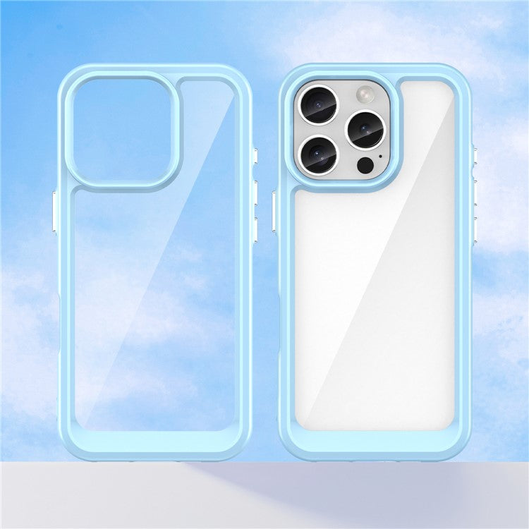 For iPhone 16 Pro Case TPU Frame Clear Acrylic Back Phone Cover - Blue