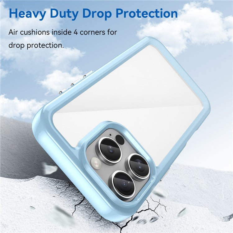 For iPhone 16 Pro Case TPU Frame Clear Acrylic Back Phone Cover - Blue