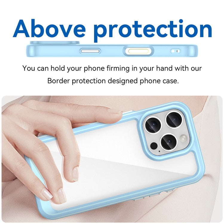 For iPhone 16 Pro Case TPU Frame Clear Acrylic Back Phone Cover - Blue