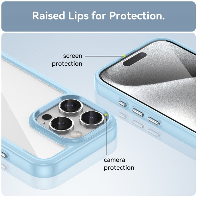 For iPhone 16 Pro Case TPU Frame Clear Acrylic Back Phone Cover - Blue