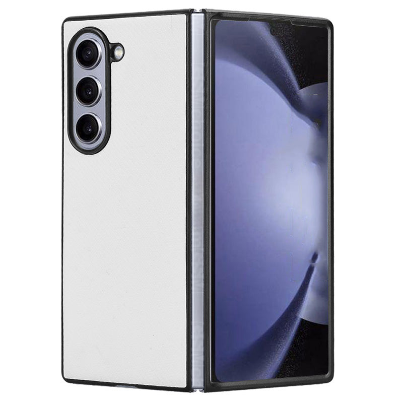 For Samsung Galaxy Z Fold6 5G Case PU Leather+PC Drop-Proof Shell Carbon Fiber Texture - White