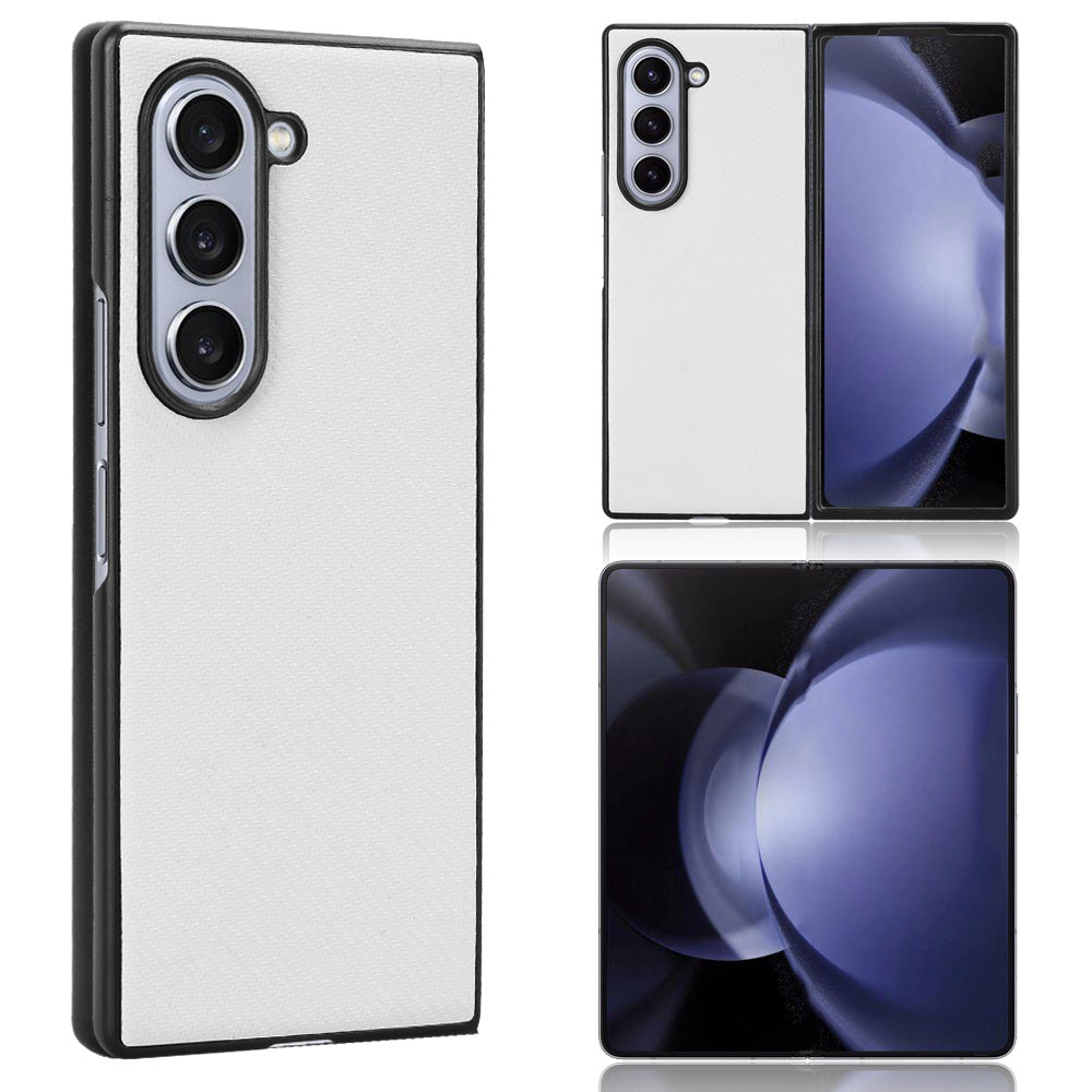 For Samsung Galaxy Z Fold6 5G Case PU Leather+PC Drop-Proof Shell Carbon Fiber Texture - White