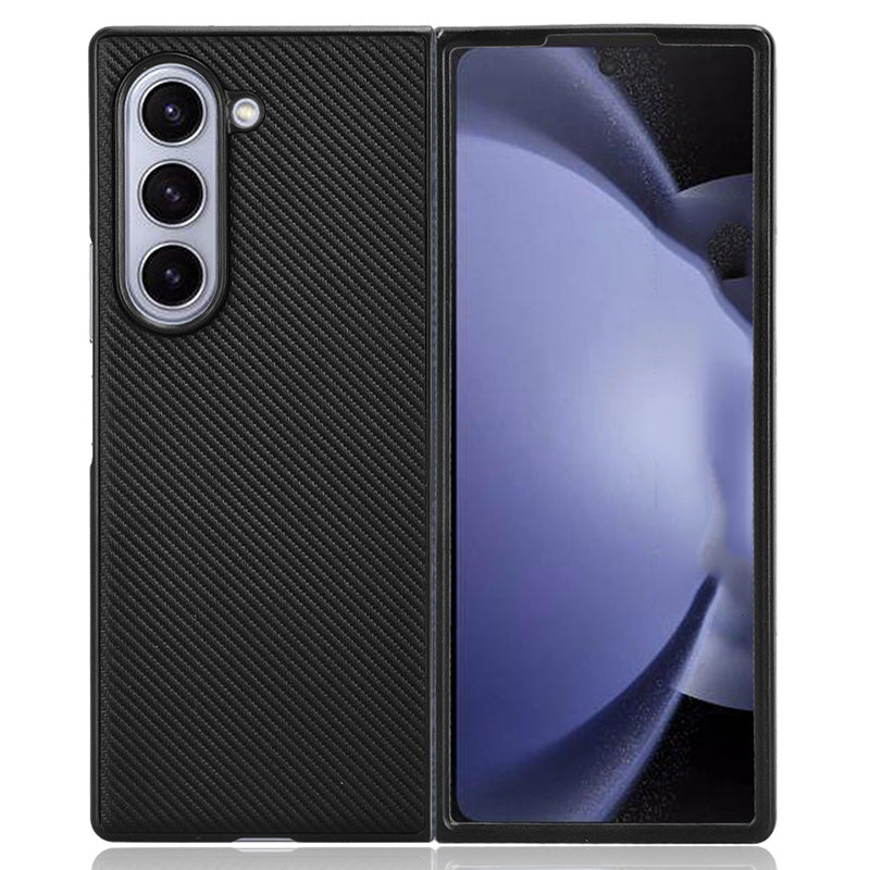 For Samsung Galaxy Z Fold6 5G Case PU Leather+PC Drop-Proof Shell Carbon Fiber Texture - Black