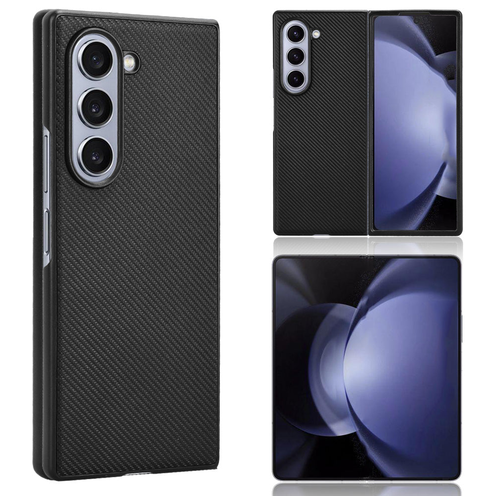 For Samsung Galaxy Z Fold6 5G Case PU Leather+PC Drop-Proof Shell Carbon Fiber Texture - Black