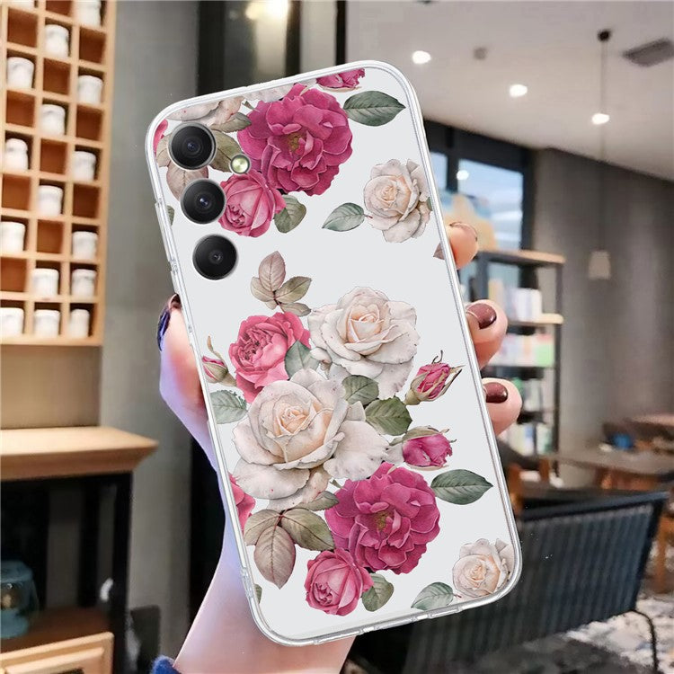 For Samsung Galaxy A55 5G Case Pattern Printing Phone TPU Cover Clear Edge - Peony