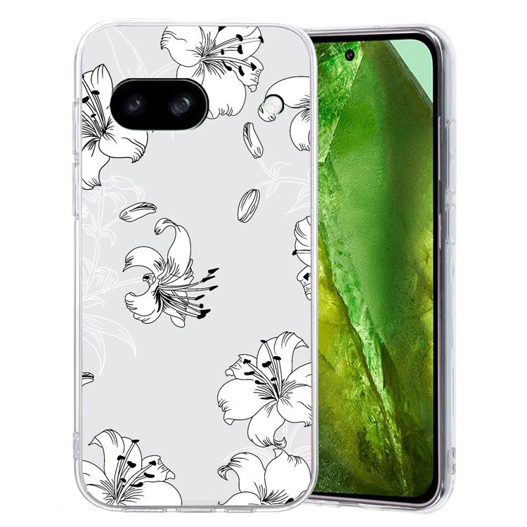 For Google Pixel 7a Case Anti-Drop Pattern Printing TPU Phone Cover - White Flower