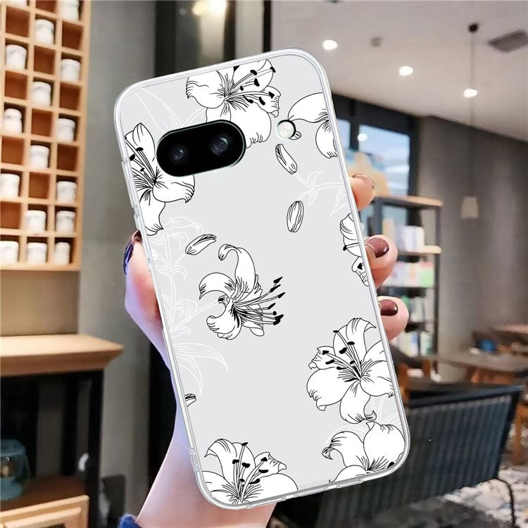 For Google Pixel 7a Case Anti-Drop Pattern Printing TPU Phone Cover - White Flower