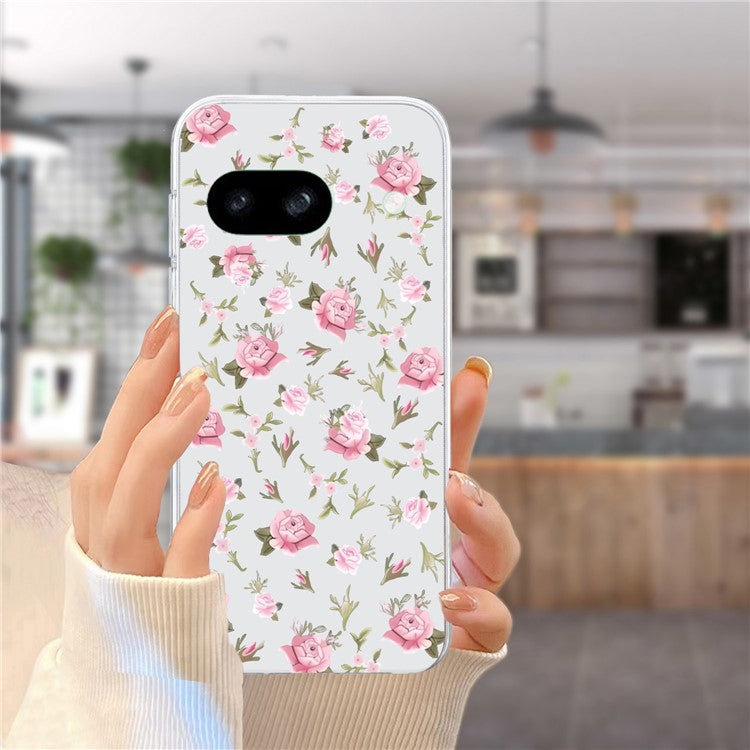 For Google Pixel 7a Case Anti-Drop Pattern Printing TPU Phone Cover - Pink Flower