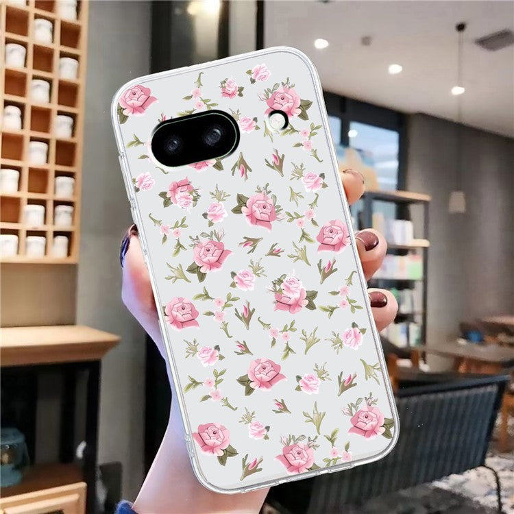For Google Pixel 7a Case Anti-Drop Pattern Printing TPU Phone Cover - Pink Flower