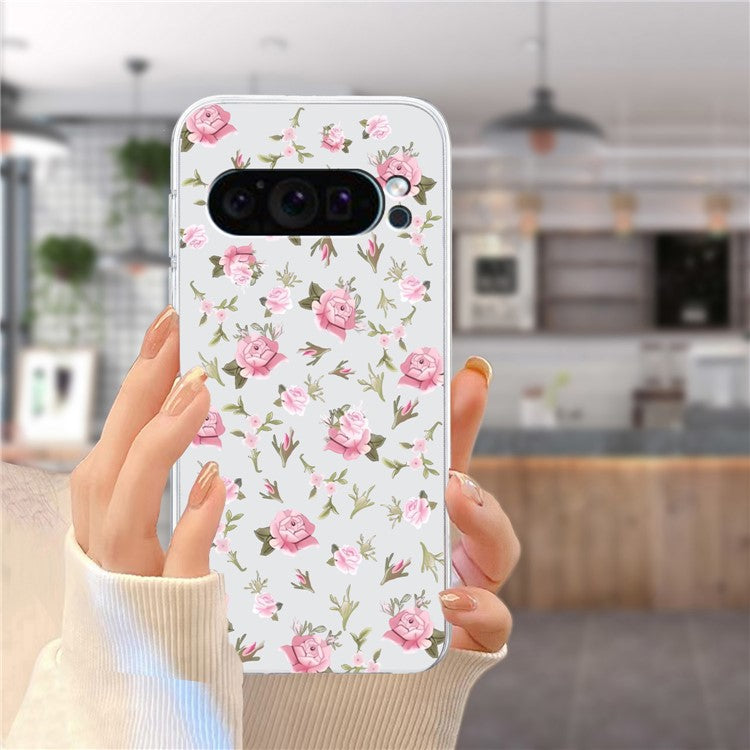For Google Pixel 9 Pro Case TPU Phone Cover Animal Floral Pattern Print - Pink Flower