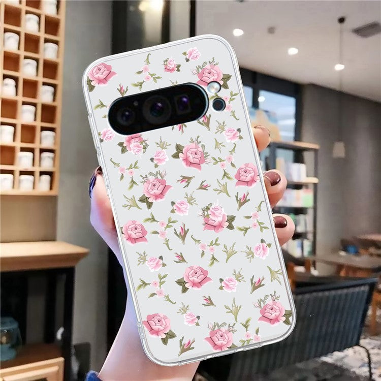For Google Pixel 9 Pro Case TPU Phone Cover Animal Floral Pattern Print - Pink Flower